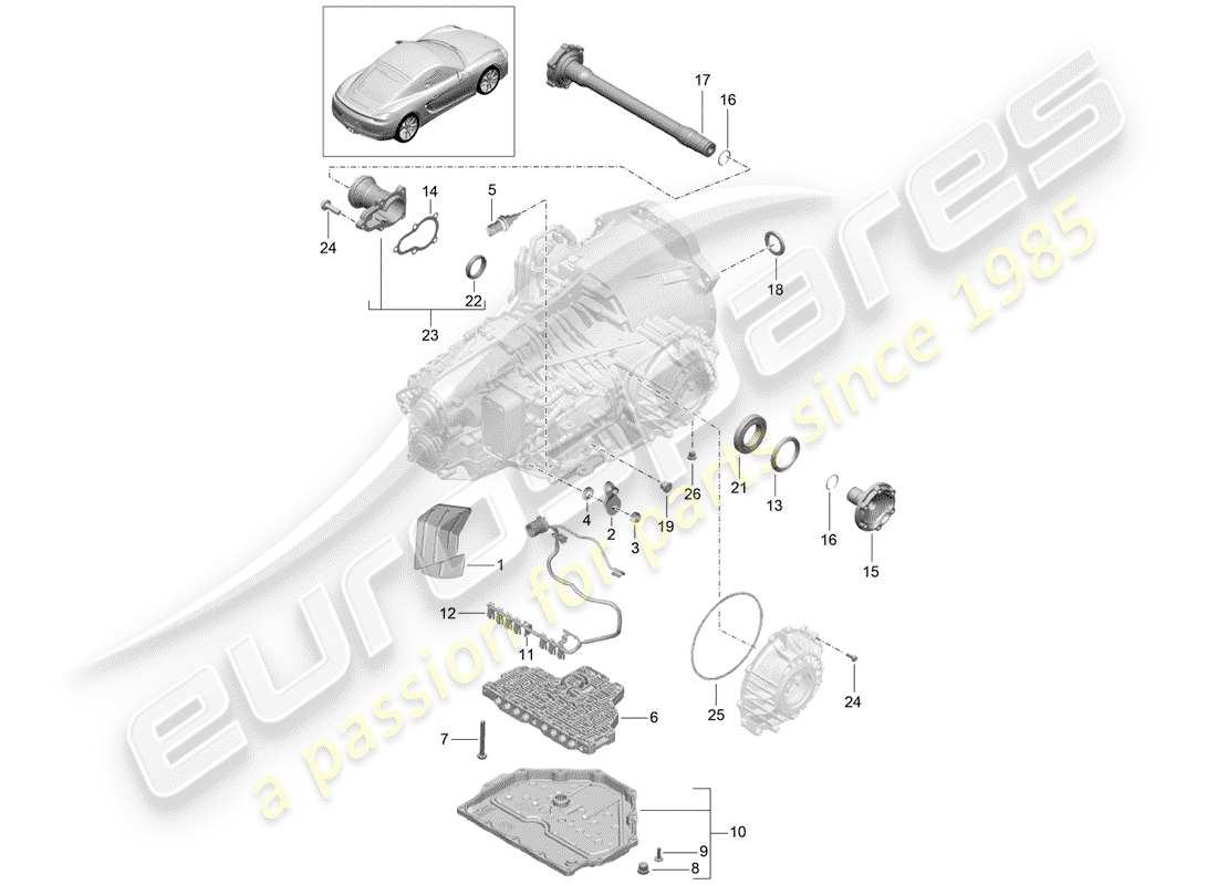 porsche 2016 (981 cayman) - pdk - gearbox individual parts part diagram