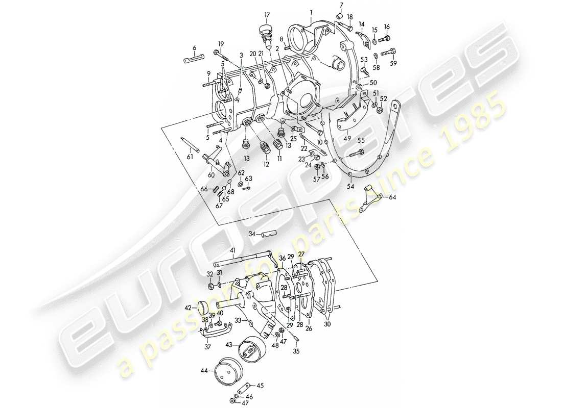 porsche 1958 (356/356a) transmission case - with: - transmission suspension part diagram