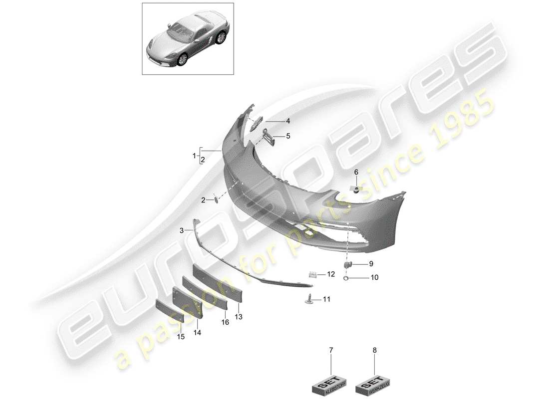 porsche 2018 (718 boxster) bumper front sport design package and gts parts diagram