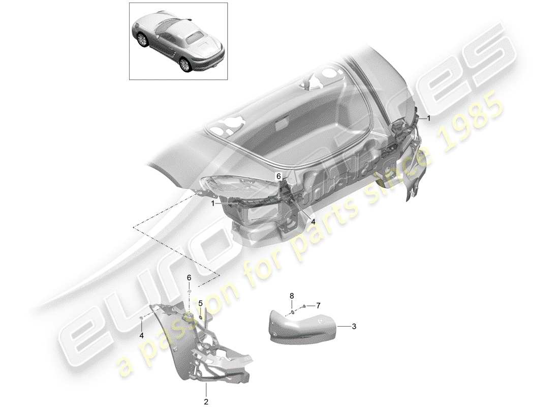 porsche 2018 (718 boxster) fasteners rear bumper parts diagram
