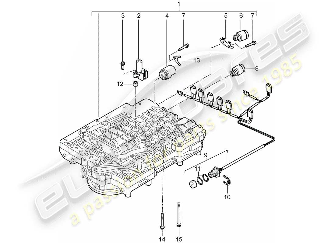 porsche 2007 (987 boxster) tiptronic valve body solenoid valve pressure regulator parts diagram