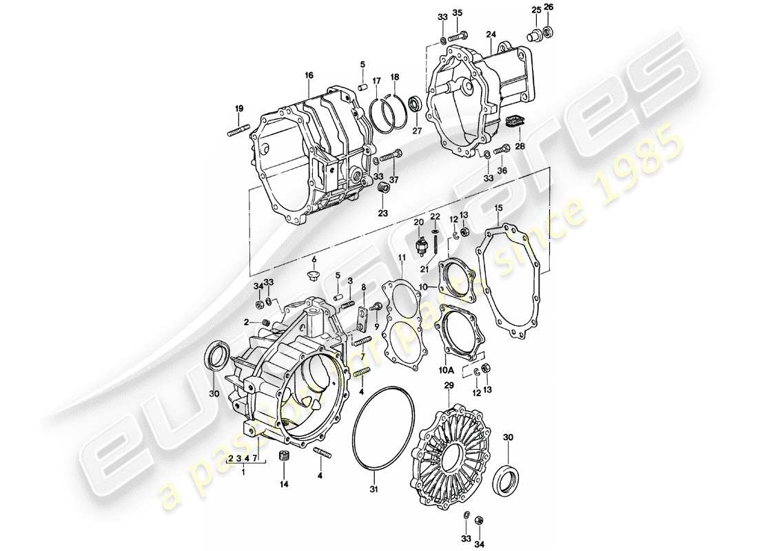 porsche 924 (1984) replacement transmission - transmission case - manual gearbox - g31.01/02/03 parts diagram