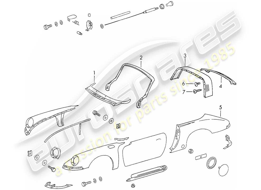 porsche 911 (1971) exterior panelling part diagram