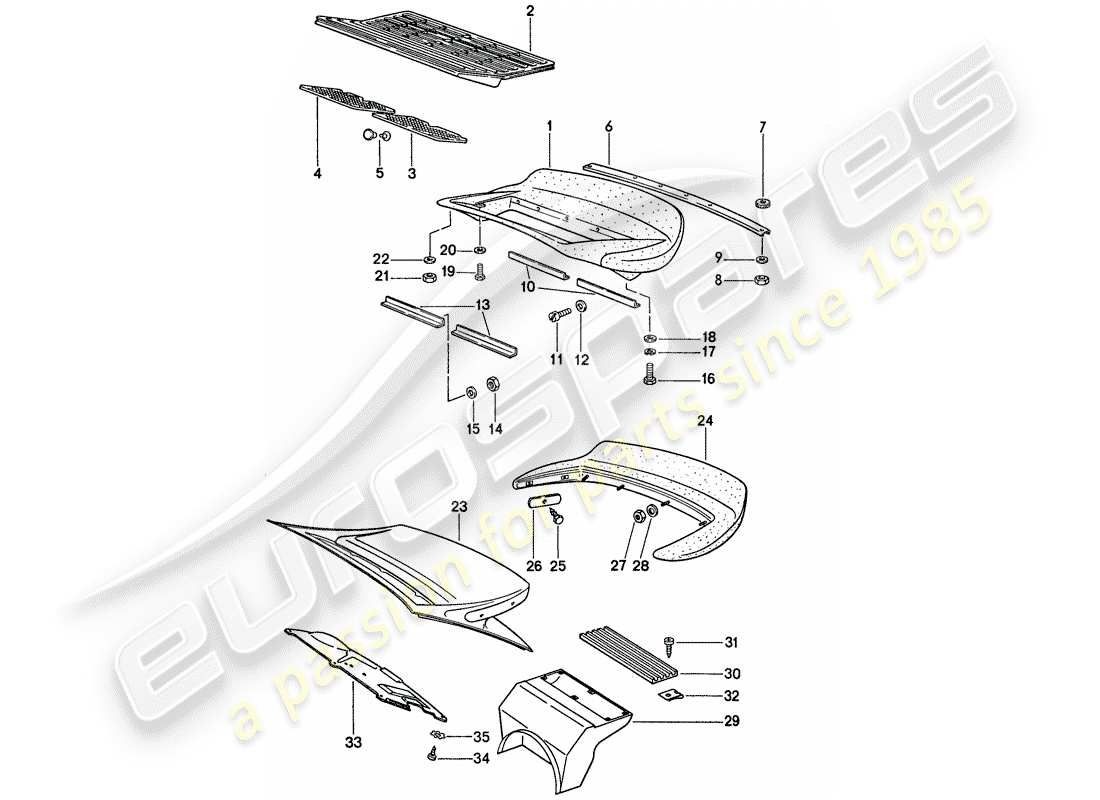 porsche 911 (1975) rear spoiler part diagram