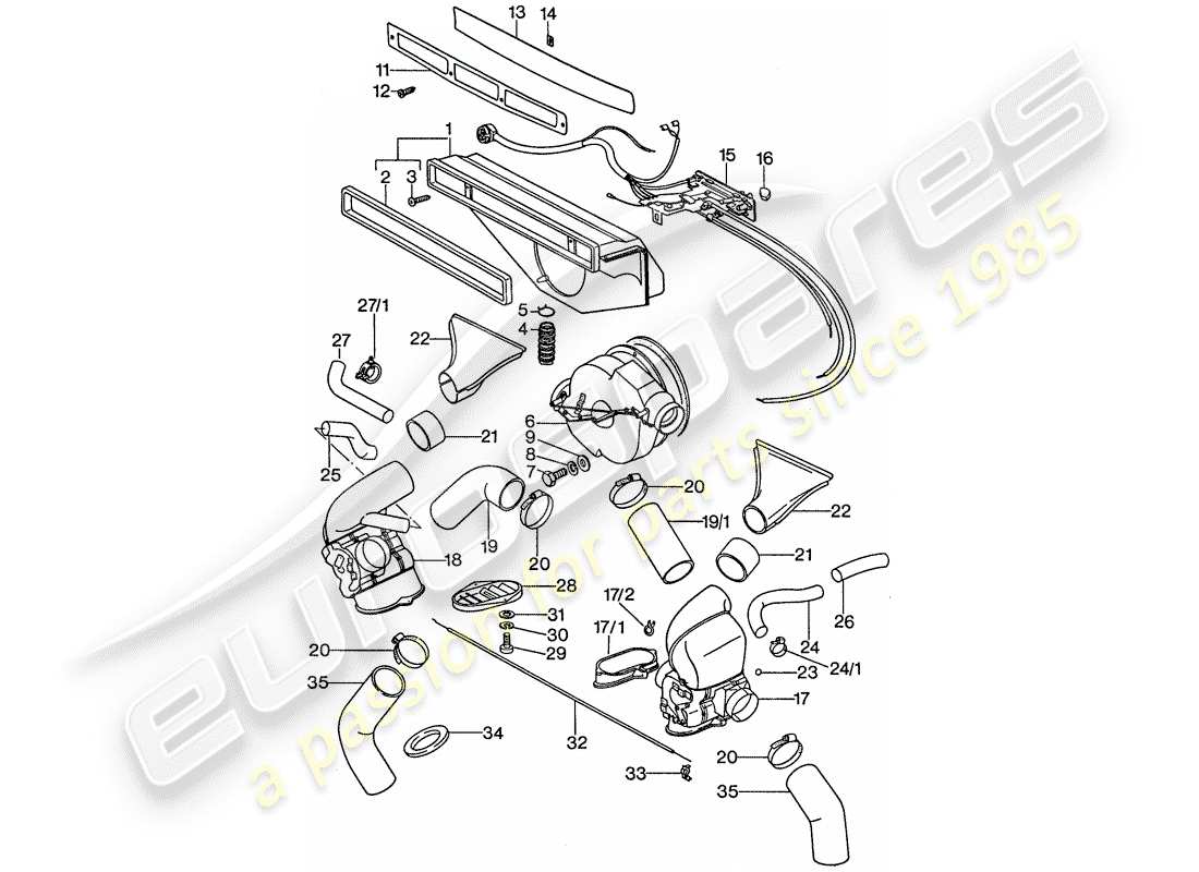 porsche 1975 (911) ventilation - heating system 1 - d >> - mj 1976 part diagram