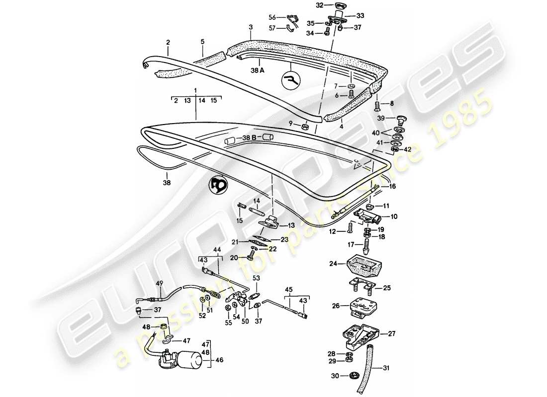 porsche 1986 (924s) rear trunk lid - rear spoiler parts diagram