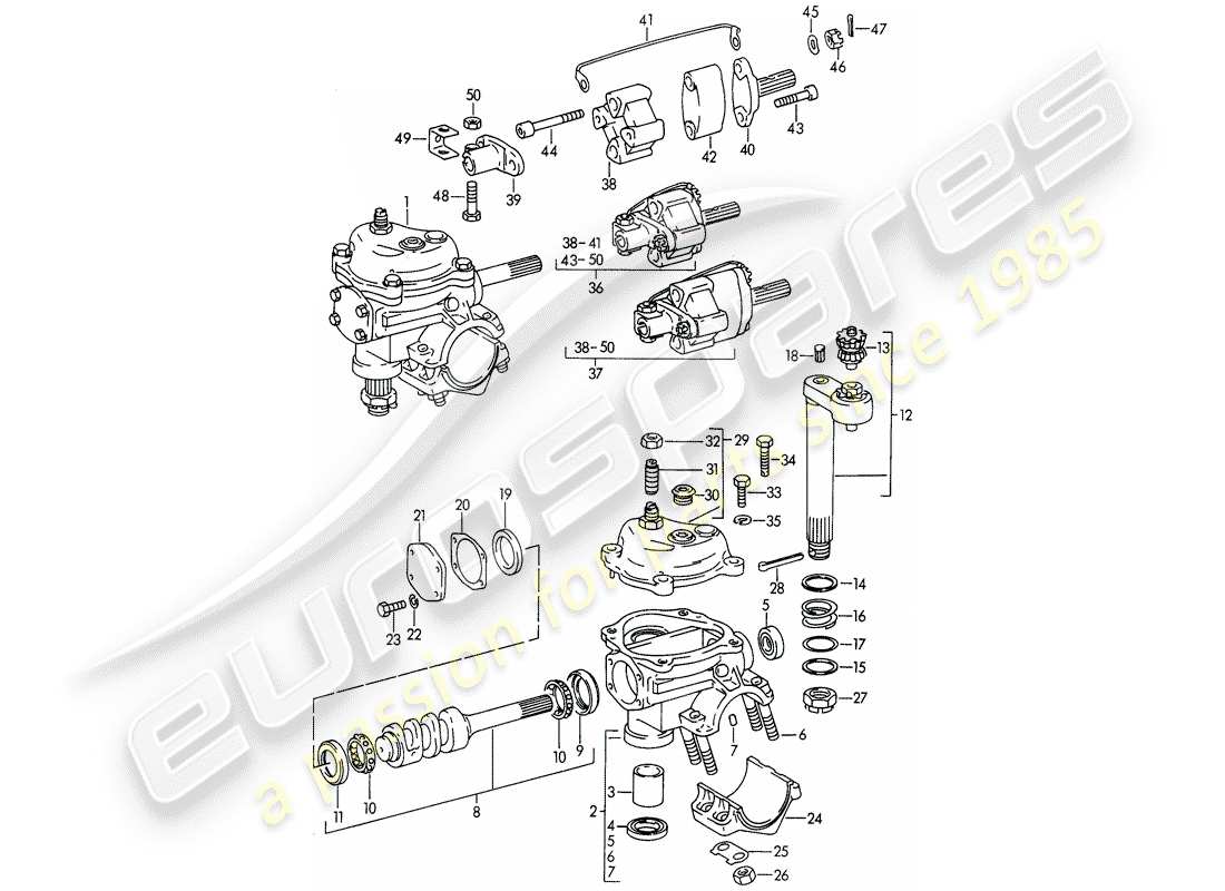 porsche 356b/356c (1961) steering gear - steering coupling parts diagram