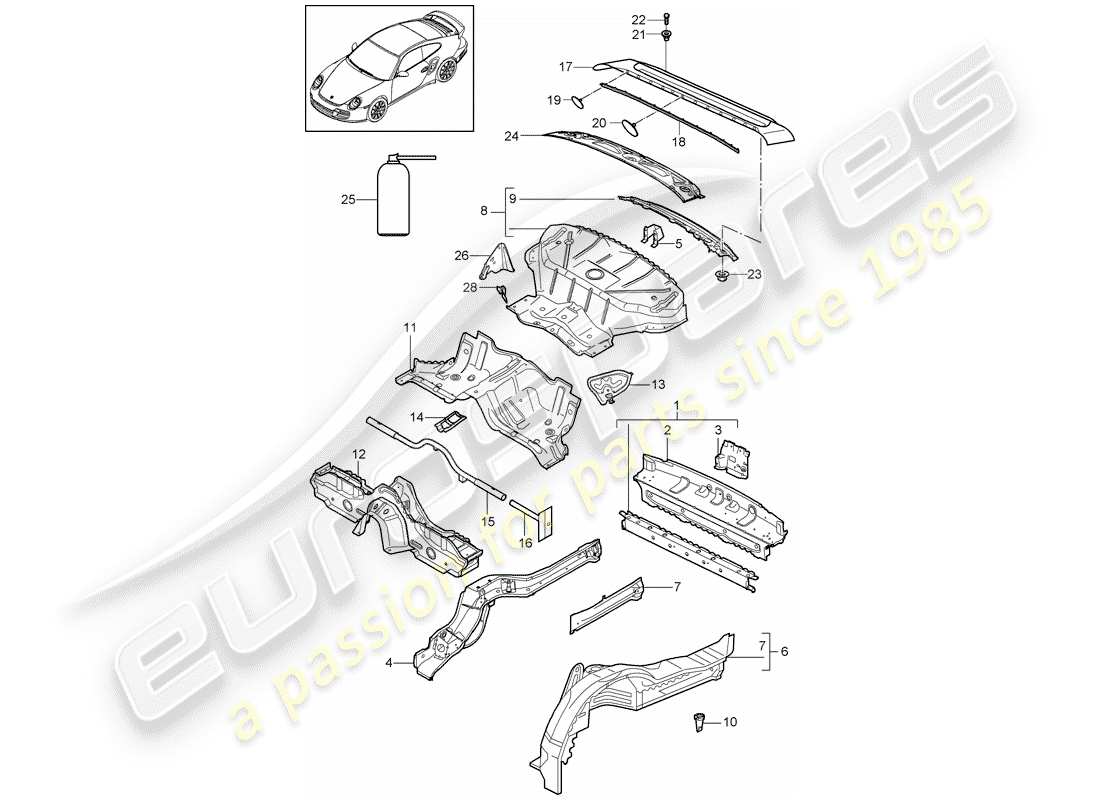porsche 2013 (997-2 turbo / gt2 rs) rear end parts diagram