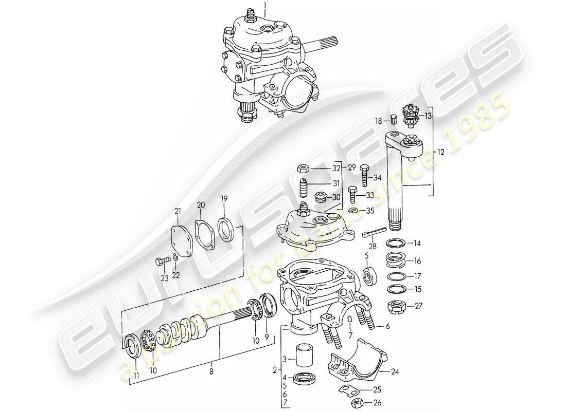 porsche 1954 (356/356a) steering gear - f 101 693 >> - f 61 893 >> - f 83 792 >> part diagram