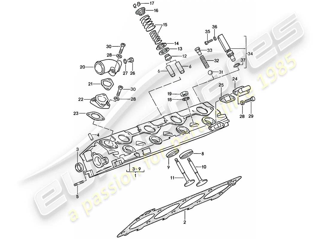 porsche 1988 (944) cylinder head - - valves parts diagram