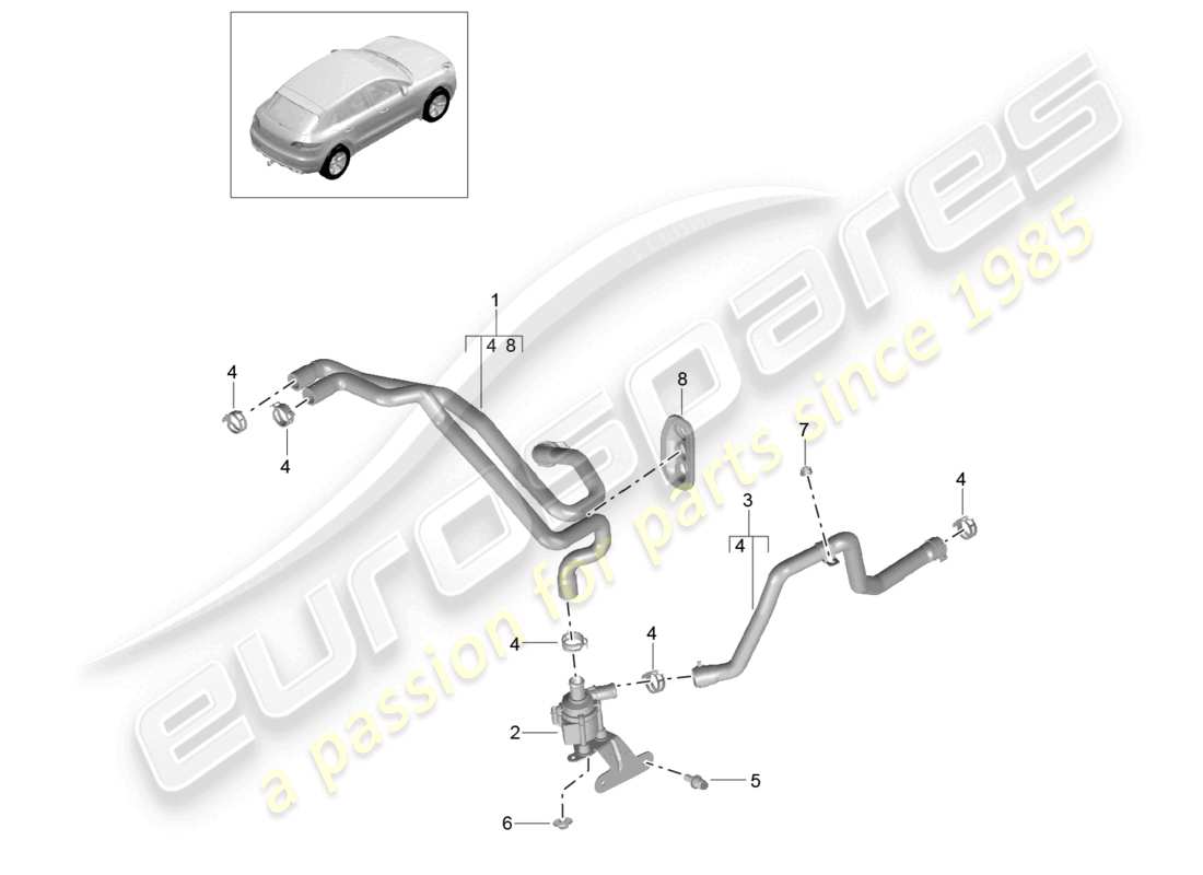 porsche 2015 (macan) heating hose basic supply pipe return line part diagram