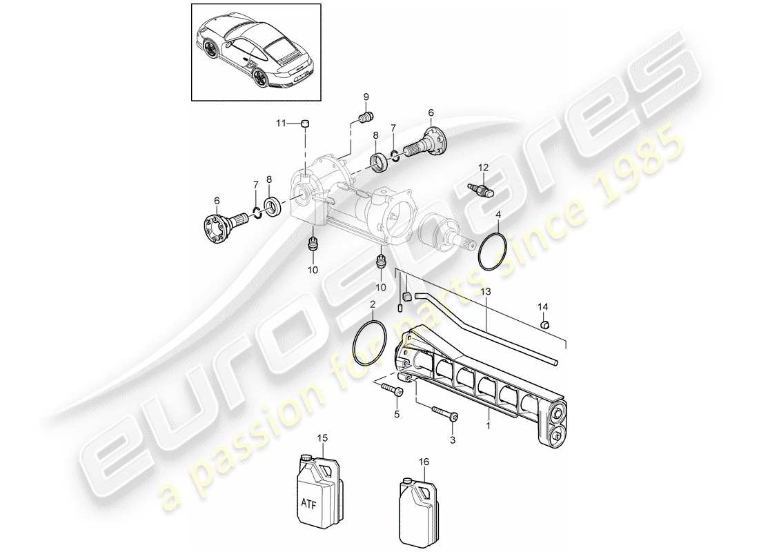 porsche 2013 (997-2 turbo / gt2 rs) front axle differential parts diagram