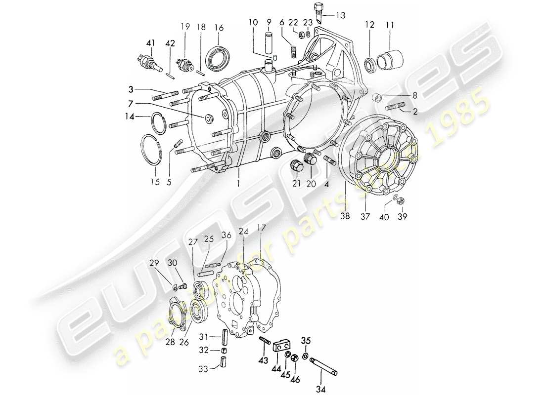 porsche 1973 (911) transmission case - sportomatic - typ 905/21 - d - mj 1972>> part diagram