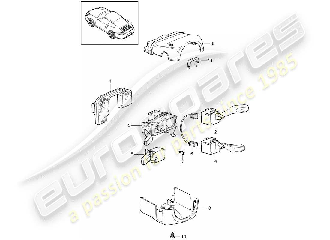 porsche 2009 (997-2) steering column switch parts diagram