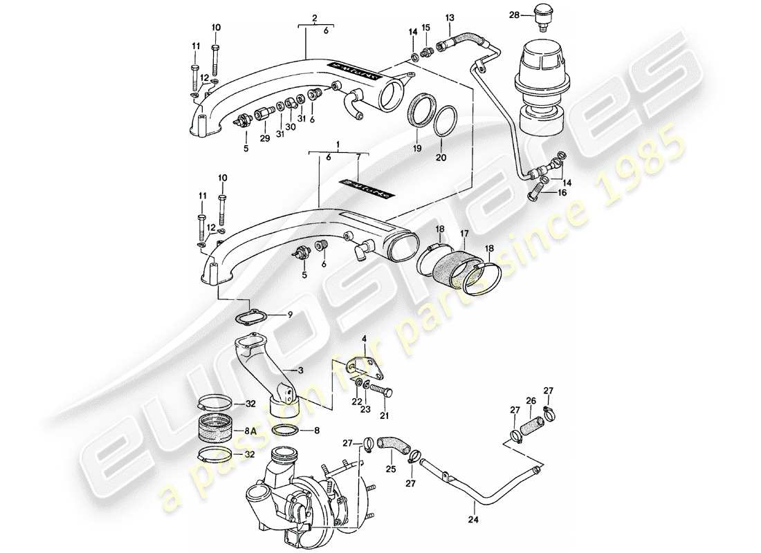 porsche 1985 (924) turbocharging parts diagram