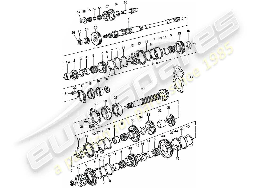 porsche 1985 (911) gears and shafts - 5-speed part diagram