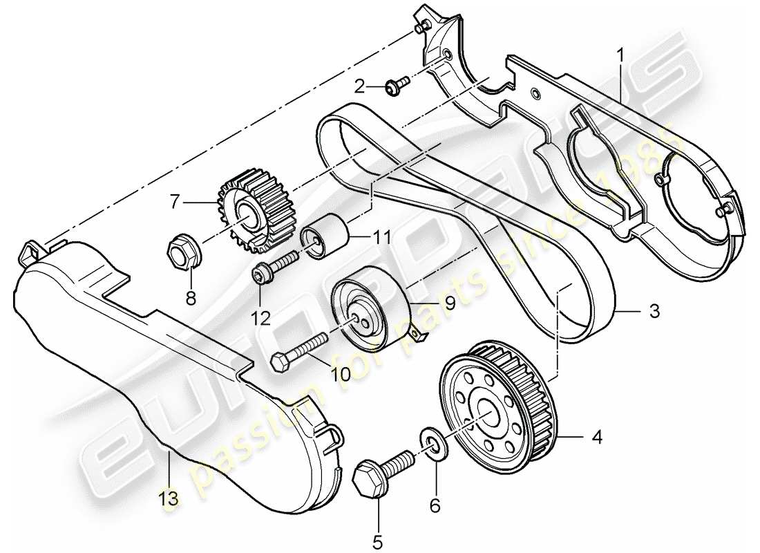 porsche 2009 (cayenne e1 9pa) toothed belt toothed belt guard parts diagram