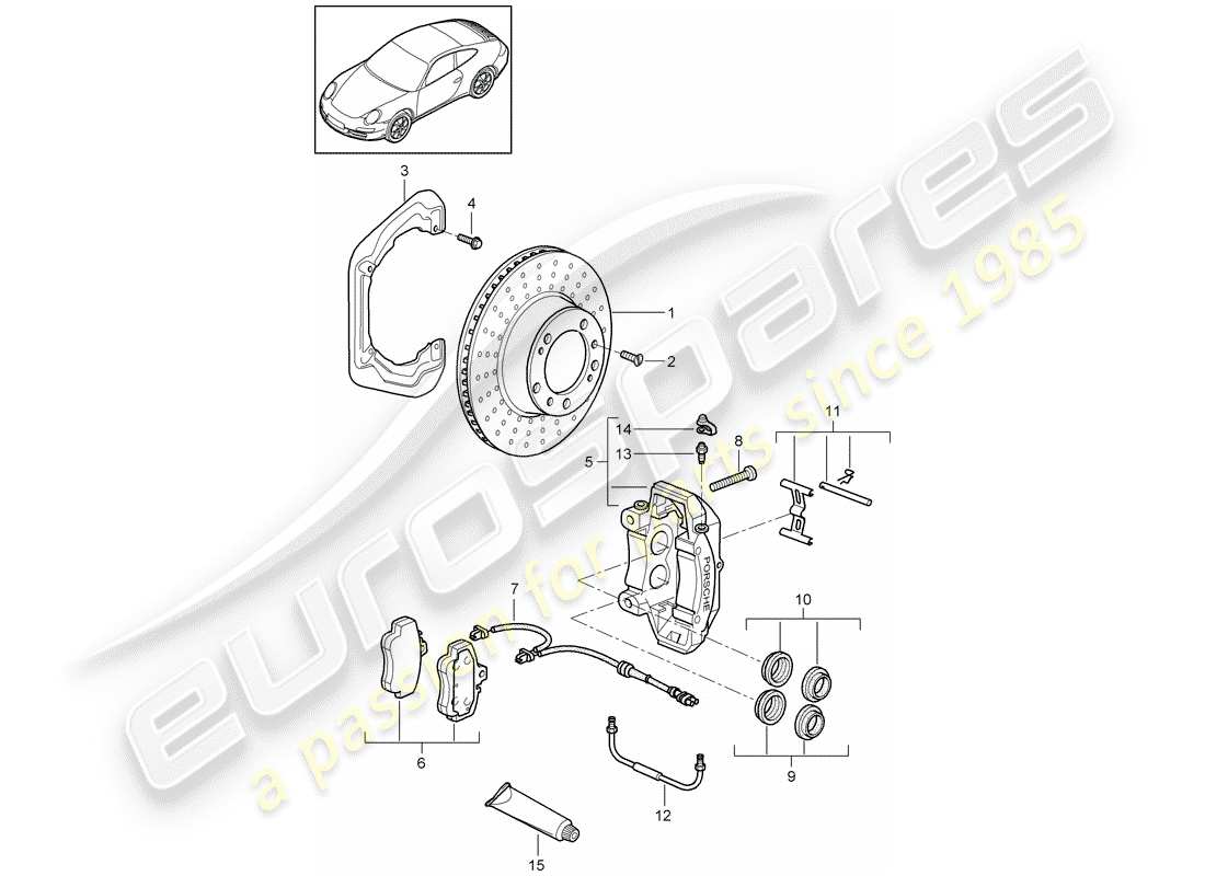 porsche 2010 (997-2) disc brakes parts diagram