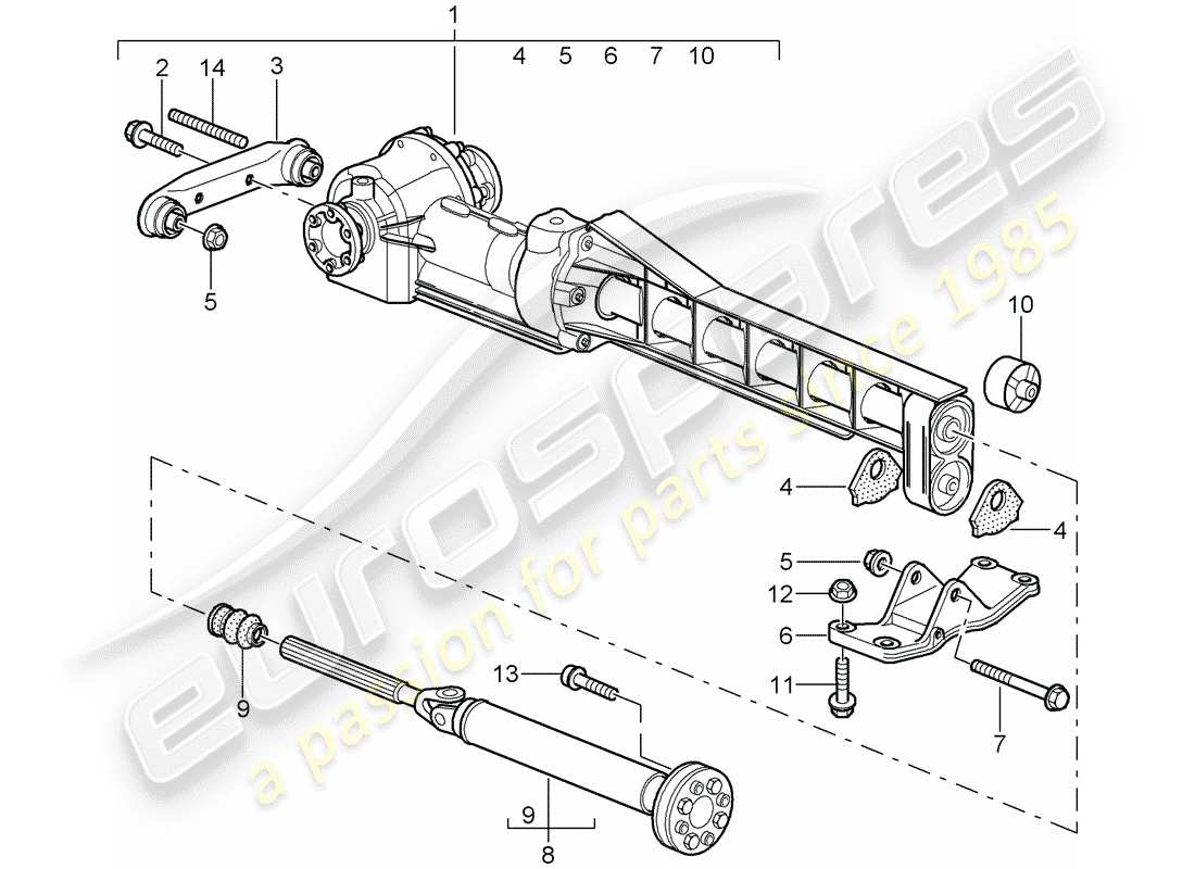 porsche 997 t/gt2 (2007) front axle differential parts diagram