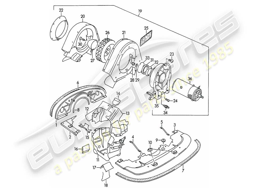 porsche 1957 (356/356a) air cooling part diagram