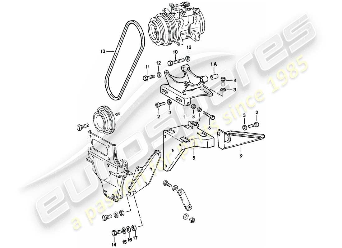 porsche 1981 (911) supplier - nippondenso - compressor - mounting - and - driving mechanism part diagram