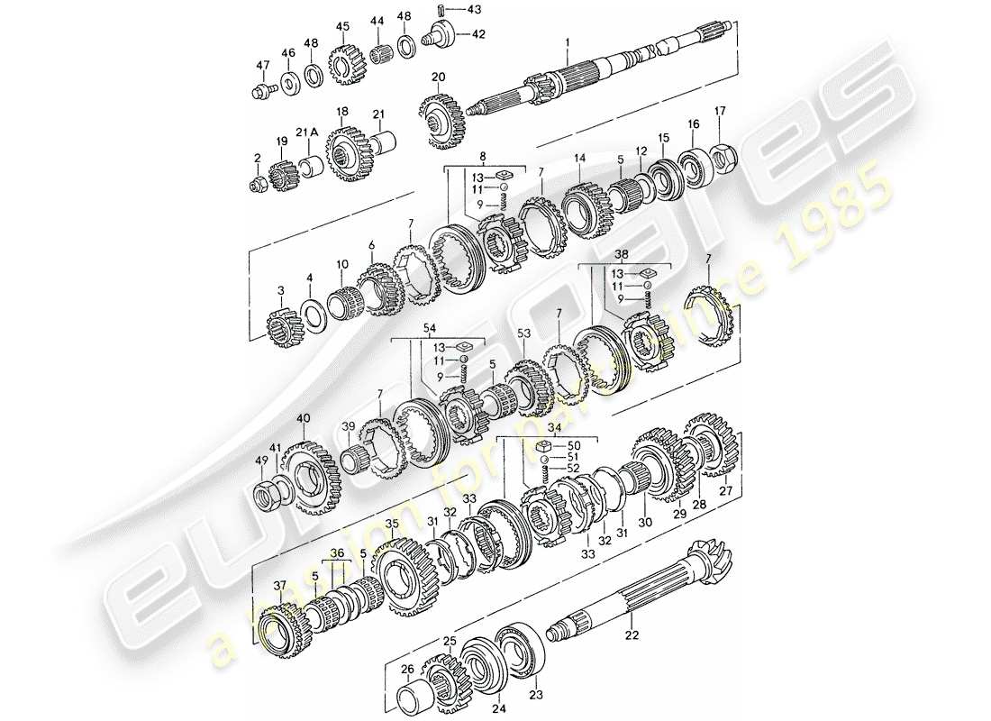 porsche 1996 (993) gears and shafts part diagram