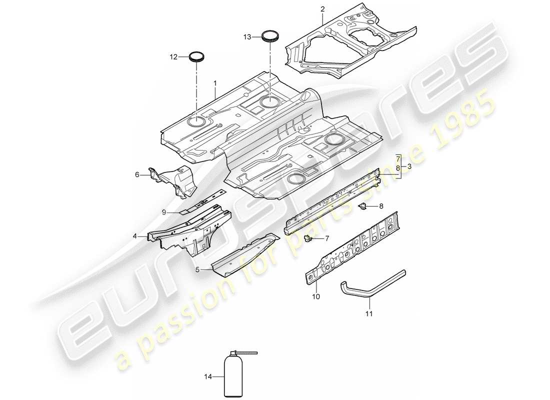 porsche 2008 (997-1) floor plates parts diagram