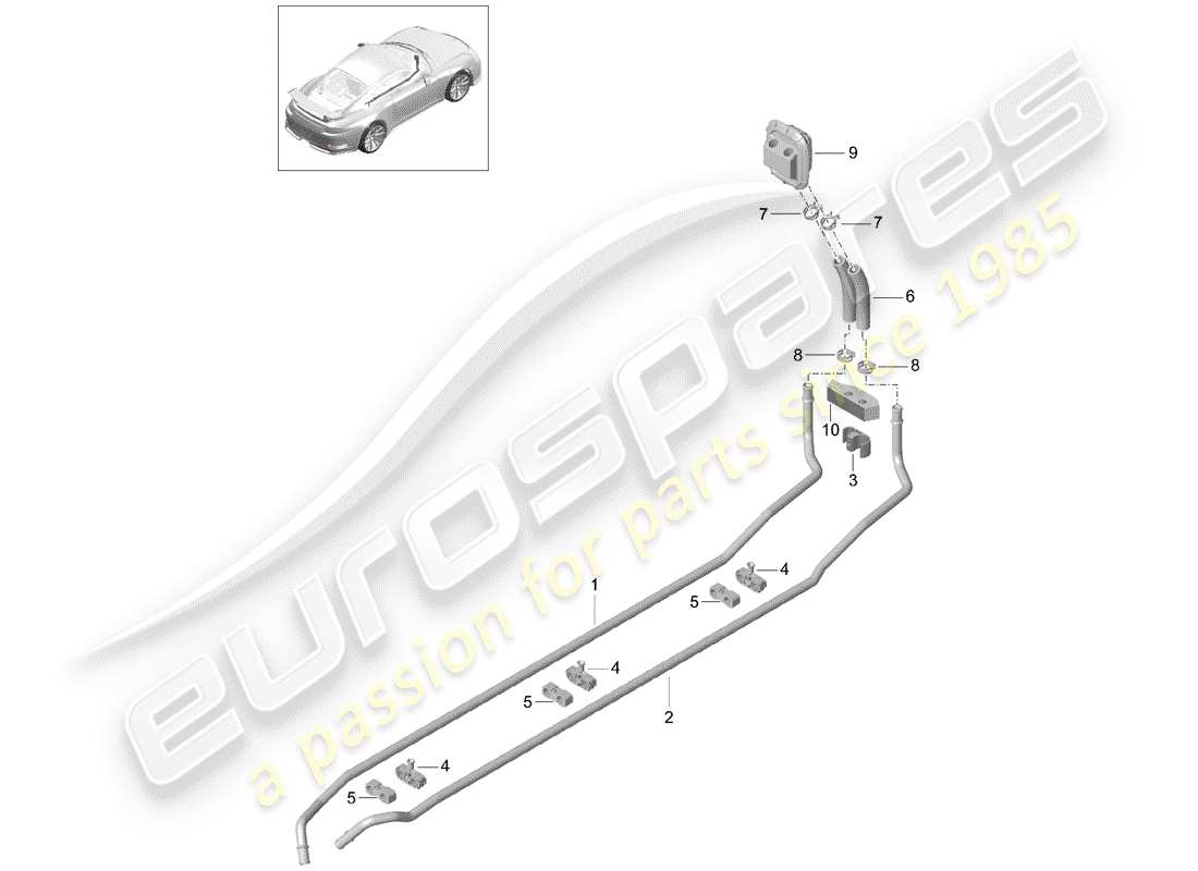 porsche 2016 (991-1 r/gt3/rs) heater supply pipe return line part diagram