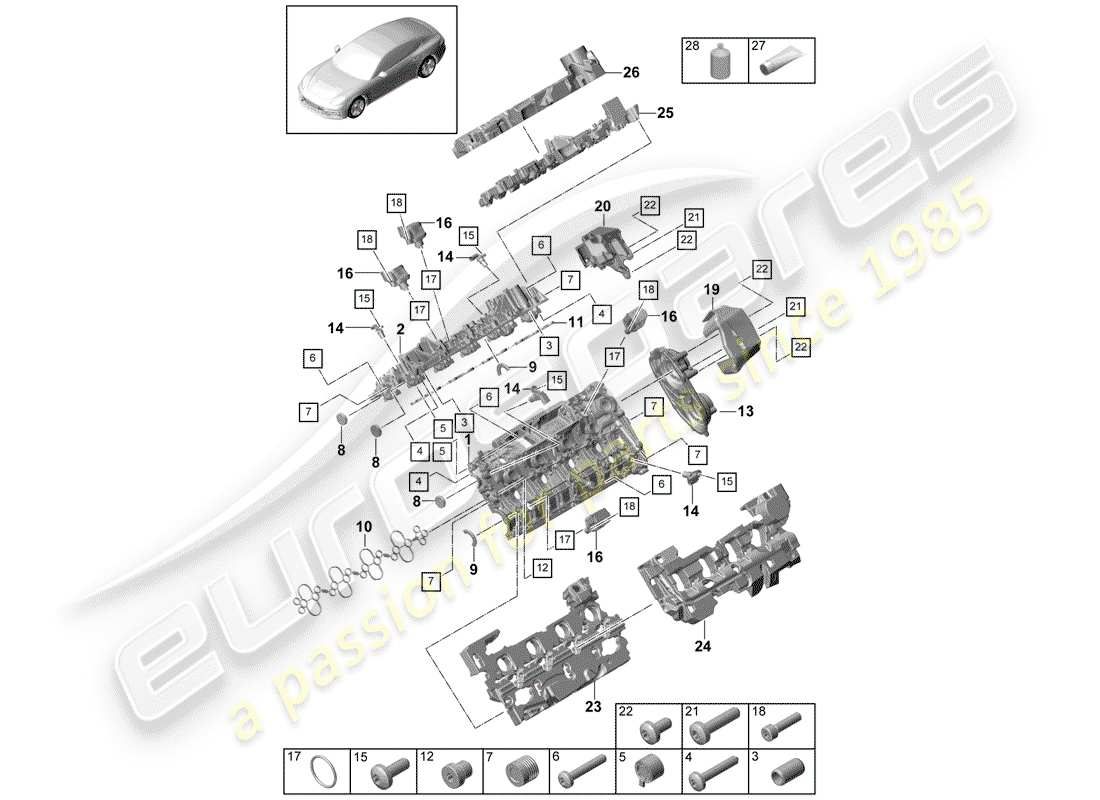porsche 2020 (panamera 971-1) cylinder head cover noise insulation individual parts part diagram