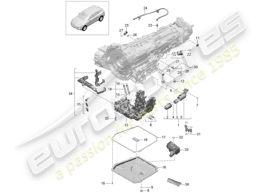porsche 2015 (macan) - pdk - gearbox individual parts part diagram