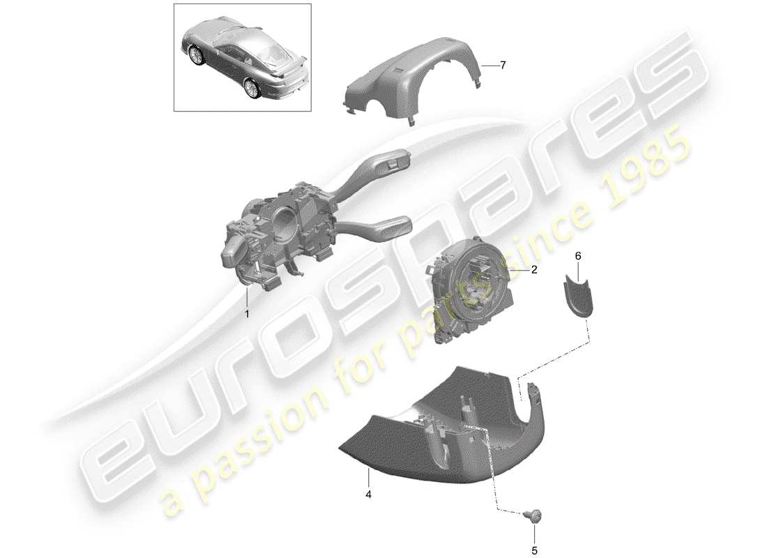 porsche 991r/gt3/rs (2016) steering column switch parts diagram