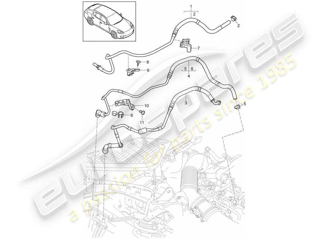 porsche 2014 (panamera 970) fuel system fuel line engine bay part diagram