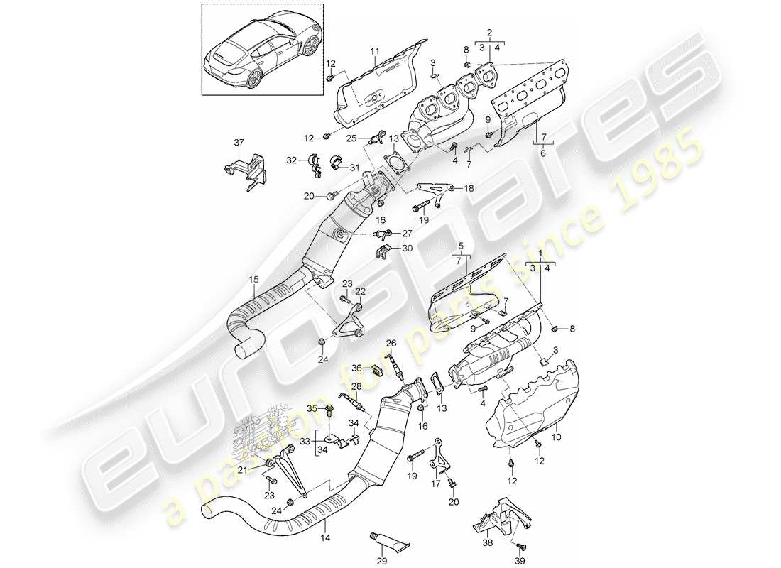 porsche 2014 (panamera 970) exhaust system exhaust manifolds catalytic converter lambda probe part diagram