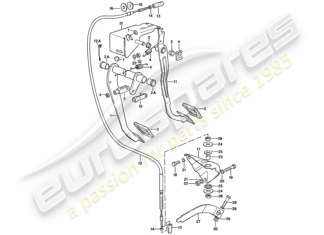 porsche 1977 (924) pedals - brake - clutch parts diagram