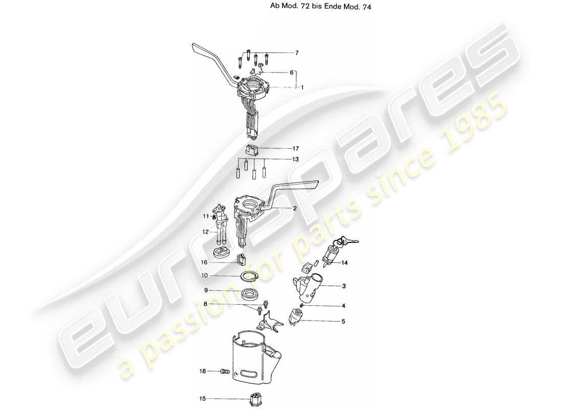 porsche 1975 (914) steering column switch - d - mj 1972>> - mj 1974 part diagram