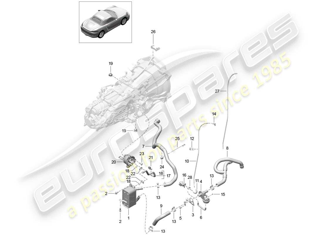 porsche 718 boxster (2019) manual gearbox parts diagram