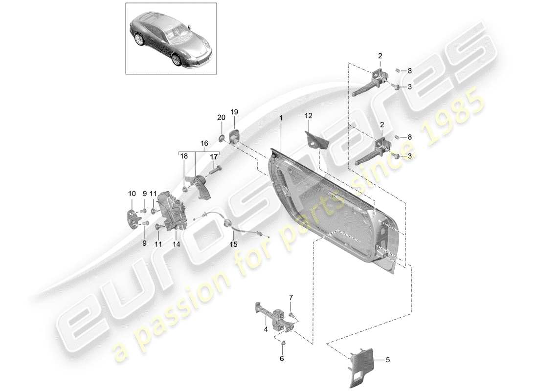 porsche 2015 (991-1 r/gt3/rs) door shell door lock part diagram