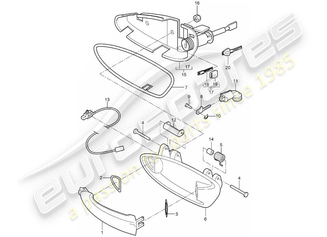 porsche 2006 (987 boxster) door handles parts diagram