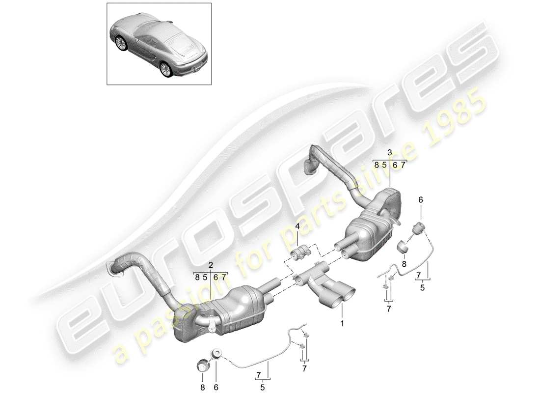porsche cayman 981 (2016) exhaust system parts diagram