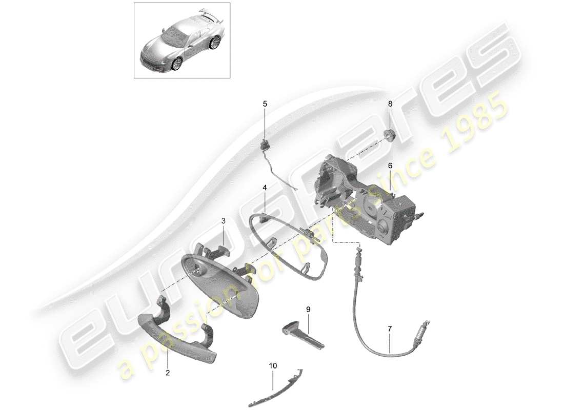 porsche 2016 (991-1 r/gt3/rs) door handle, exterior d >>- mj 2017 part diagram