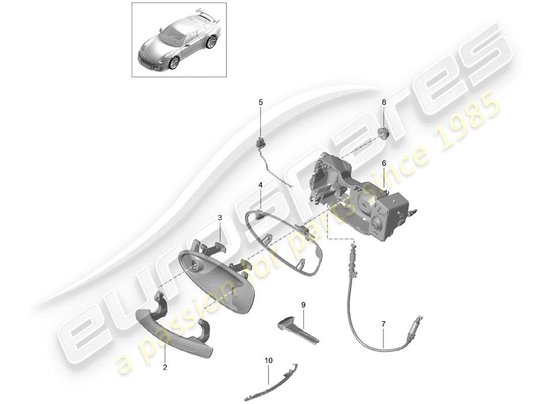 porsche 991r/gt3/rs (2016) door handle, outer parts diagram
