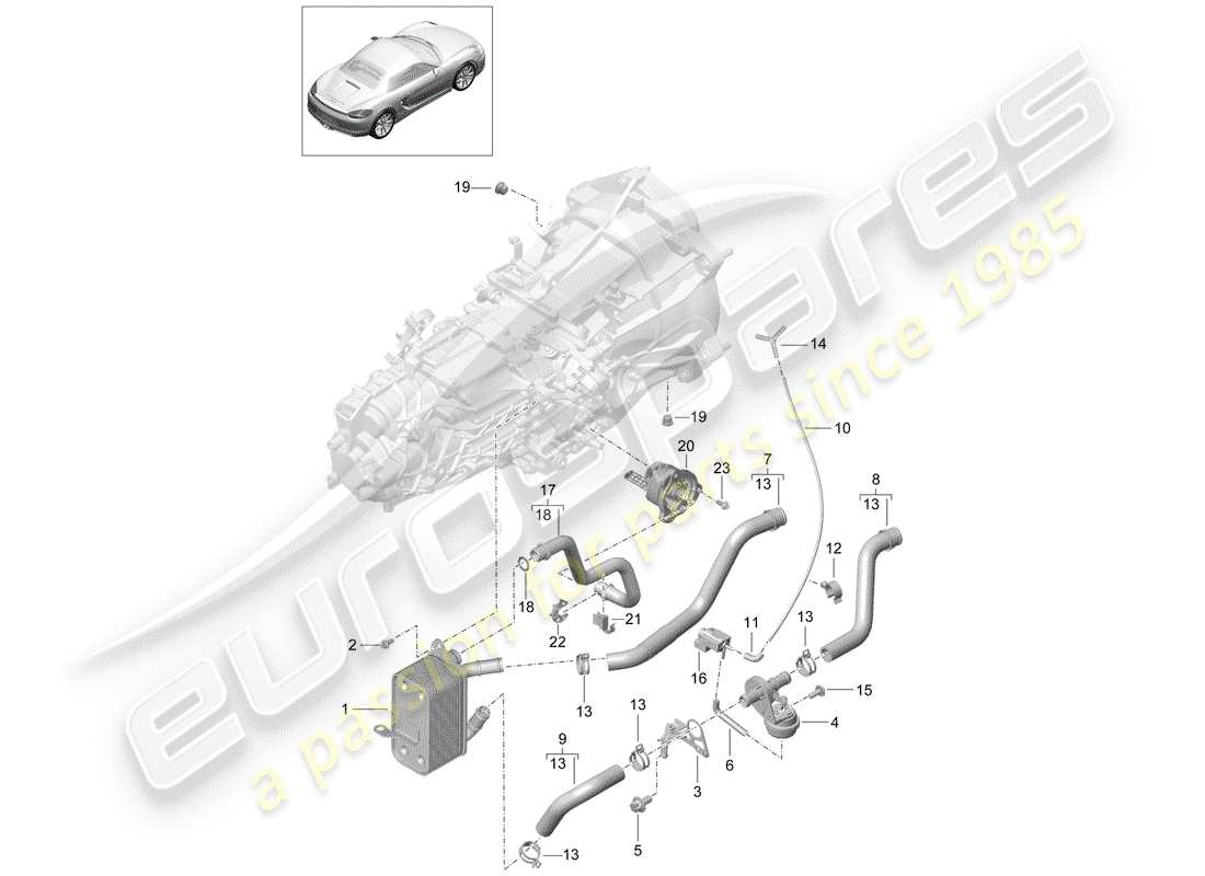 porsche 2014 (981 boxster) manual gearbox heat exchanger oil pipe water pipe parts diagram