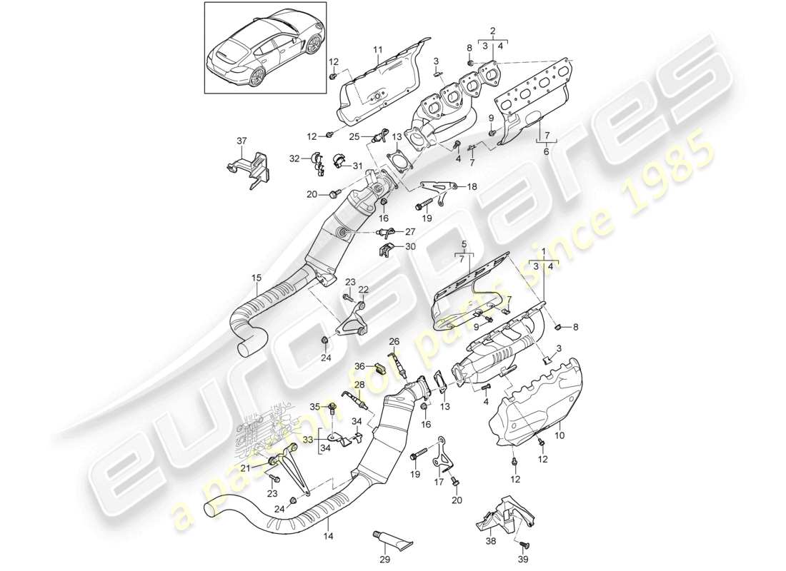 porsche 2016 (panamera 970) exhaust system exhaust manifolds catalytic converter lambda probe parts diagram