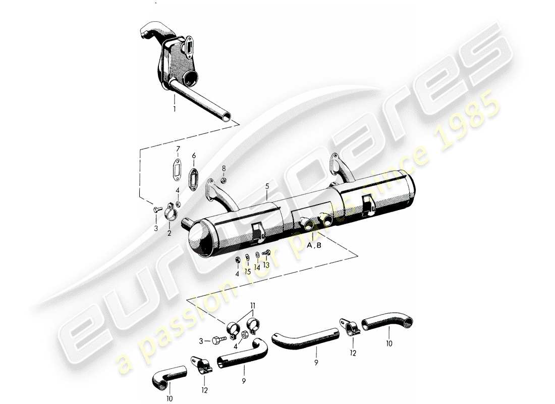 porsche 1958 (356/356a) exhaust system - f 101 693 >> - f 150 001 >> - f 83 792 >> part diagram