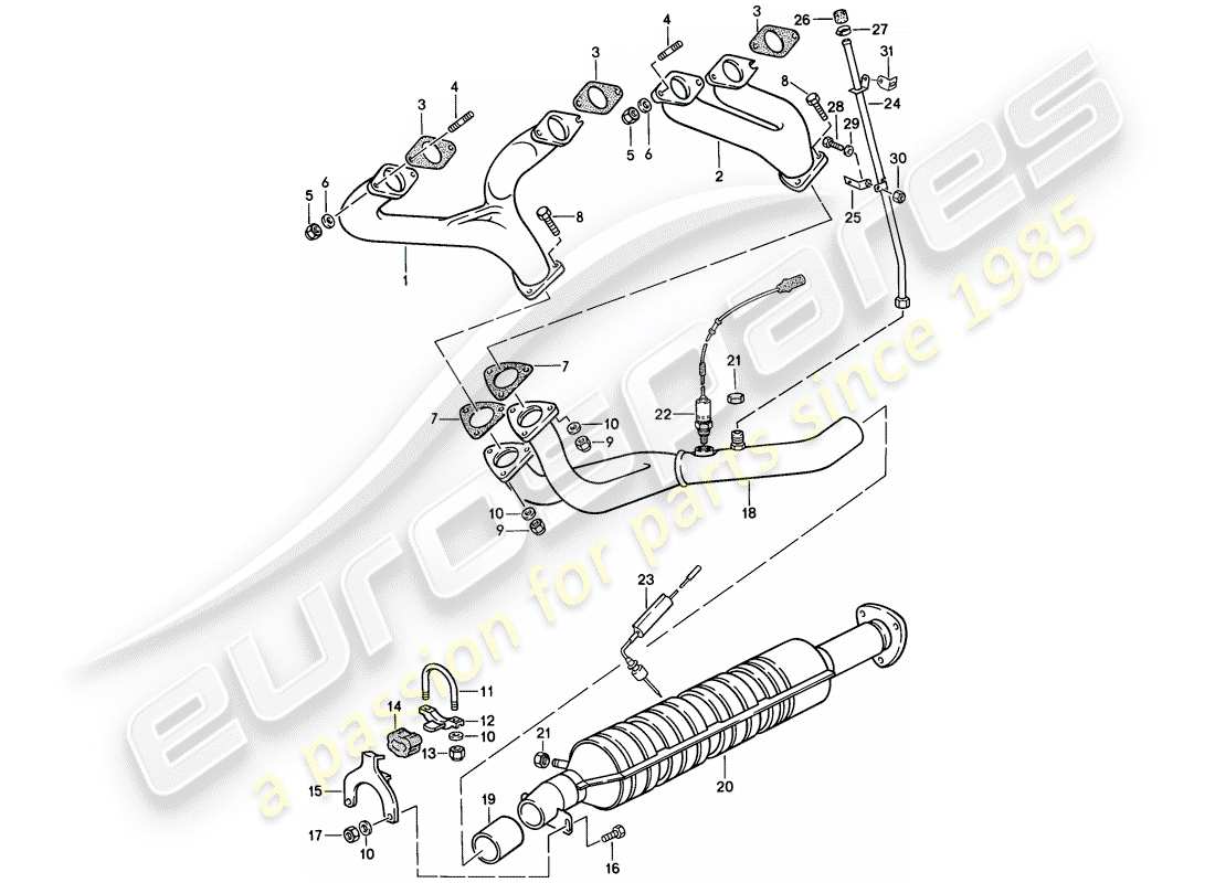 porsche 1988 (944) exhaust system - - catalyst parts diagram