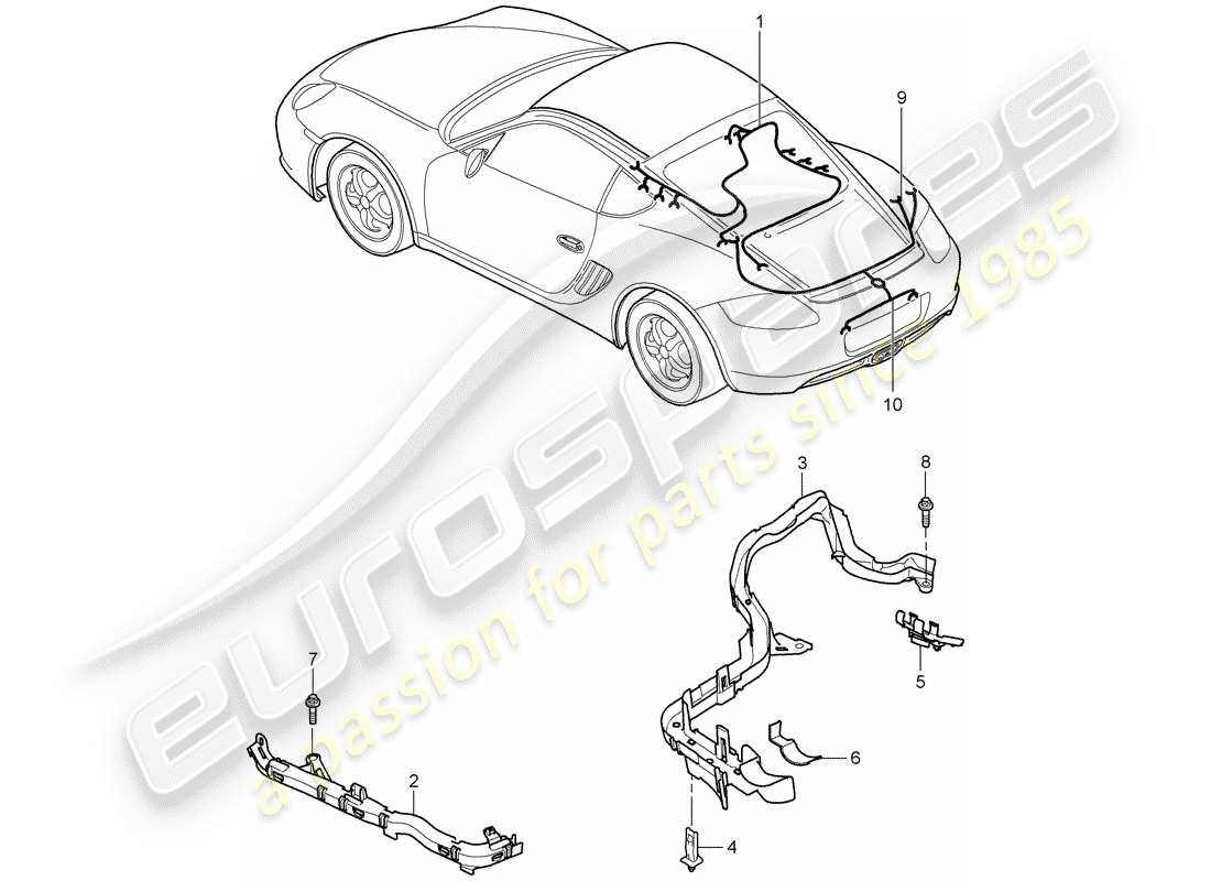 porsche 2007 (987 cayman) wiring looms engine rear end licence plate light parking aid repair kits for shock absorbers anti-locking brake syst. -abs- brake pad wear display rear axle part diagram