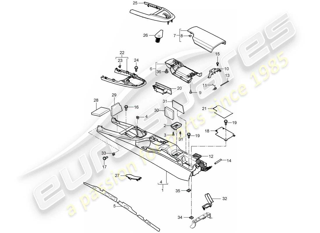 porsche 2006 (987 boxster) centre console rear parts diagram