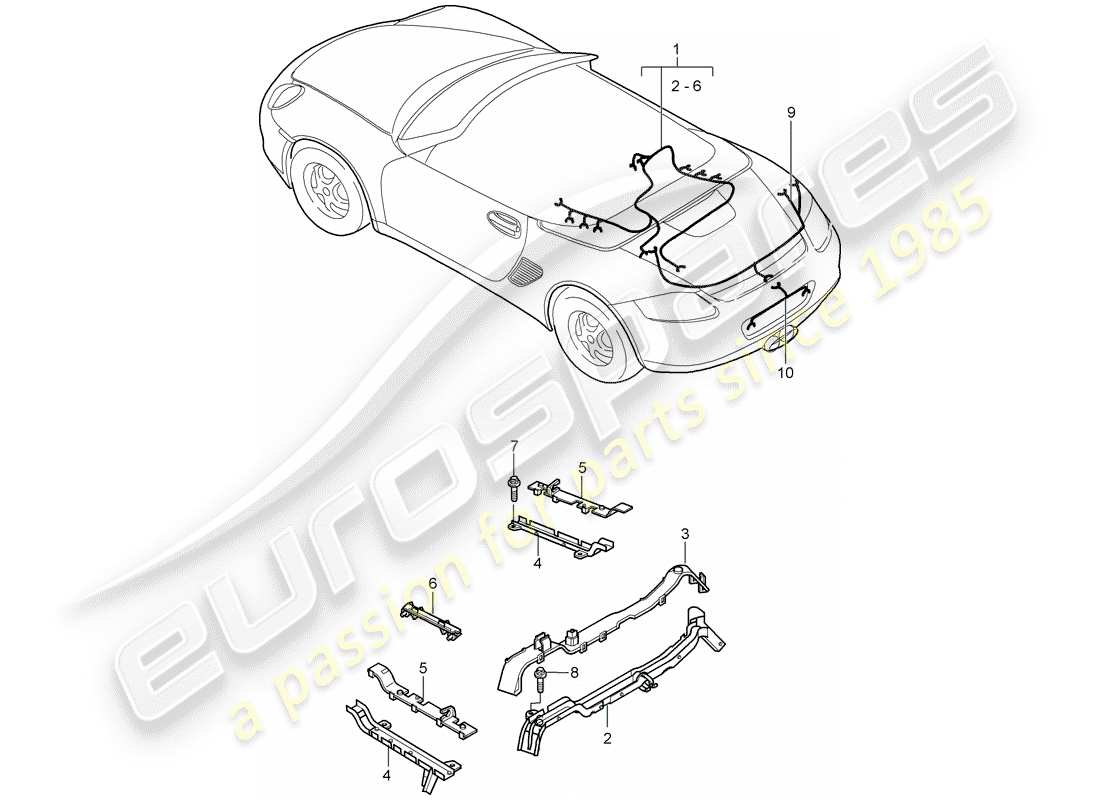 porsche 2012 (987 boxster) wiring looms engine rear end additional brake light licence plate light parking aid repair kits for shock absorbers anti-locking brake syst. -abs- brake pad wear display rear axle parts diagram