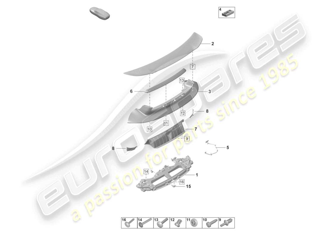porsche 2020 (992-1) rear spoiler aerokit parts diagram