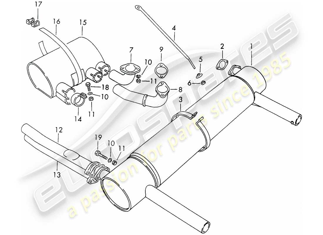 porsche 1962 (356b/356c) exhaust system - sport version - retainer - nr. 1 part diagram